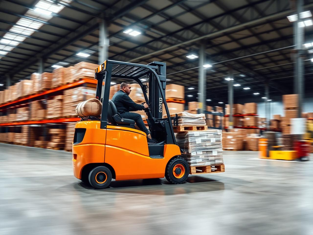 Forklift loading pallets at the warehouse dock